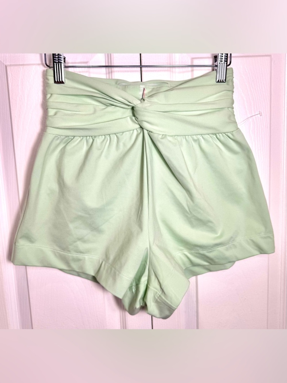Free People Movement Twist Front Athletic Shorts Mint Green Ruched Waist NWOT